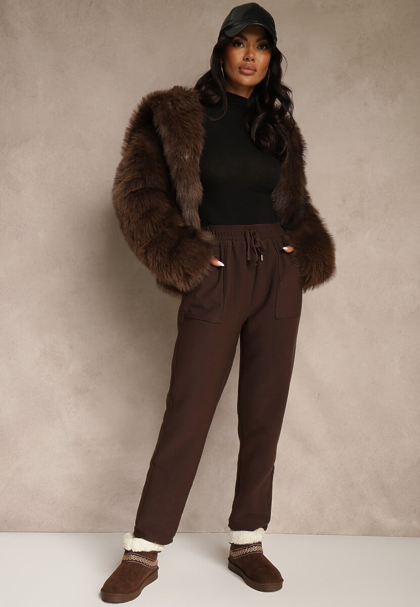 Czarne Ocieplane Spodnie z Gumką w Pasie Prokana