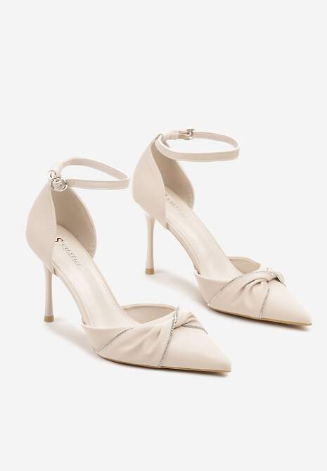 Beżowe Szpilki z Ozdobnymi Cyrkoniami Olinora