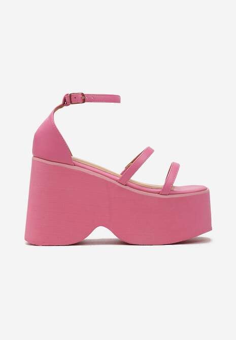 Różowe Wysokie Sandały na Masywnej Platformie i Koturnie z Cienkimi Paseczkami  Taunna