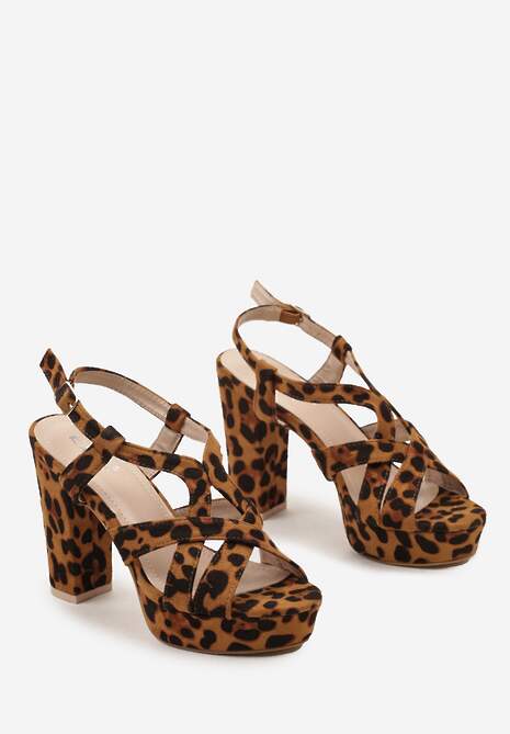 Brązowe Wysokie Sandały Zapinane na Sprzączkę przy Kostce na Platformie i Obcasie Wanae