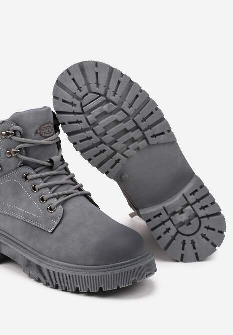 Niebieskie Sznurowane Płaskie Botki Trekkingowe Sinane