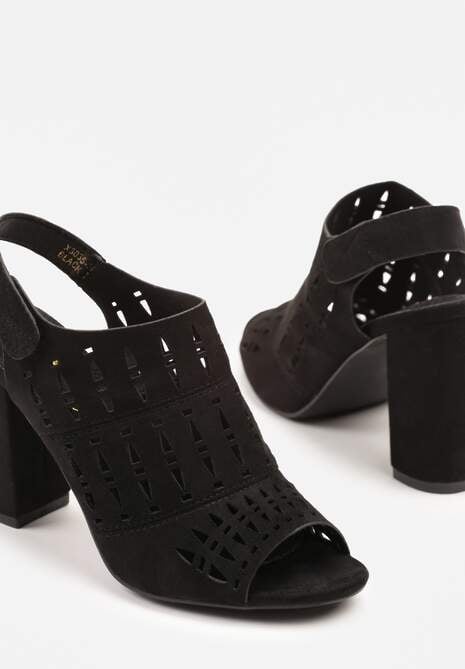 Czarne Ażurowe Sandały na Słupku Vices ze Skórzaną Wkładką Linetelia
