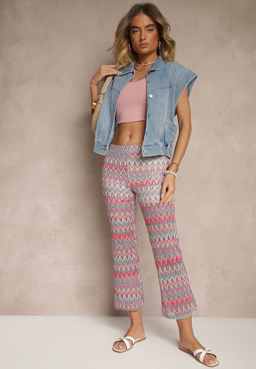 Fuksjowe Spodnie Dzwony Ozdobione Geometrycznym Motywem Novanelle