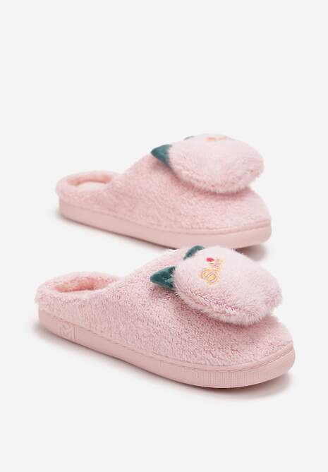 Jasnoróżowe Kapcie Ozdobione Naszywką Jabłuszkiem Anzerames