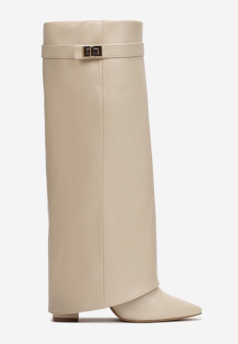 Beżowe Kozaki z Szeroką Cholewką i Szpiczastym Noskiem Sumehra