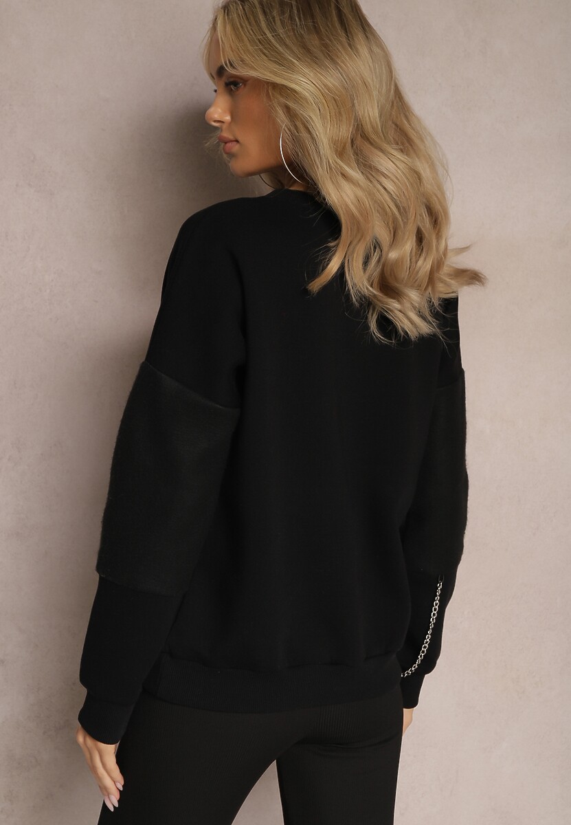 Czarna Bawełniana Bluza z Łańcuszkiem Eleutia