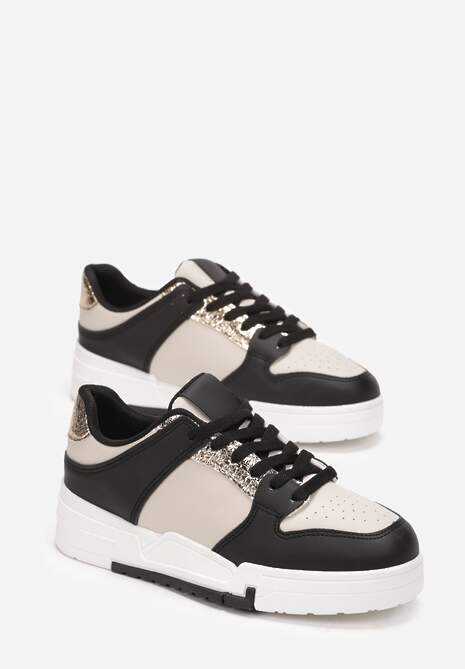 Czarne Sneakersy z Ozdobnymi Wstawkami Jeffeed