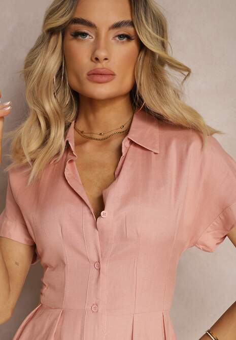 Ciemnoróżowa Sukienka Koszulowa z Lnem i Wiskozą Jucilla