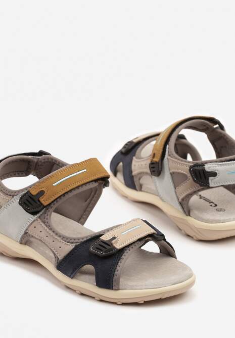 Szare Sandały ze Skóry Naturalnej Zapinane na Rzepy Weavia