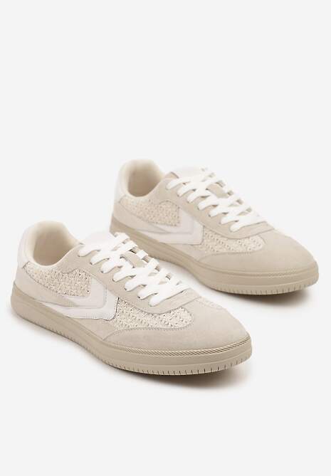 Jasnobeżowe Sneakersy ze Skóry Naturalnej w Stylu Kultowych Tenisówek Faloretia