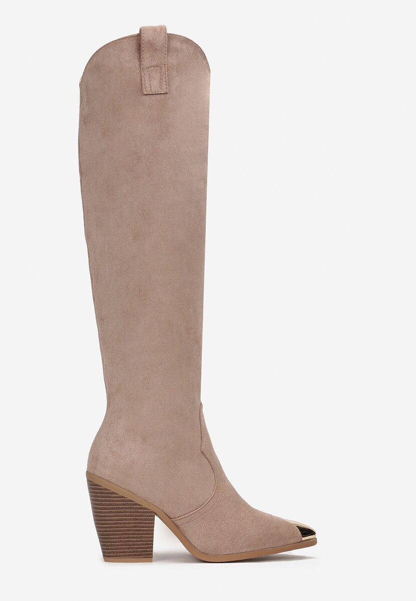 Ciemnobeżowe Kozaki Kowbojki ze Szpiczastym Noskiem Naphie