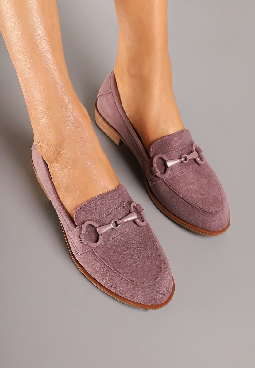 Jasnofioletowe Mokasyny Vices z Wkładką ze Skóry Naturalnej Zdobione Łańcuszkiem Delariona