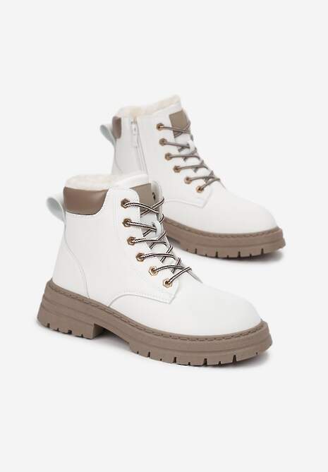 Białe Traperki Mocno Ocieplone Sztucznym Futerkiem Janeka