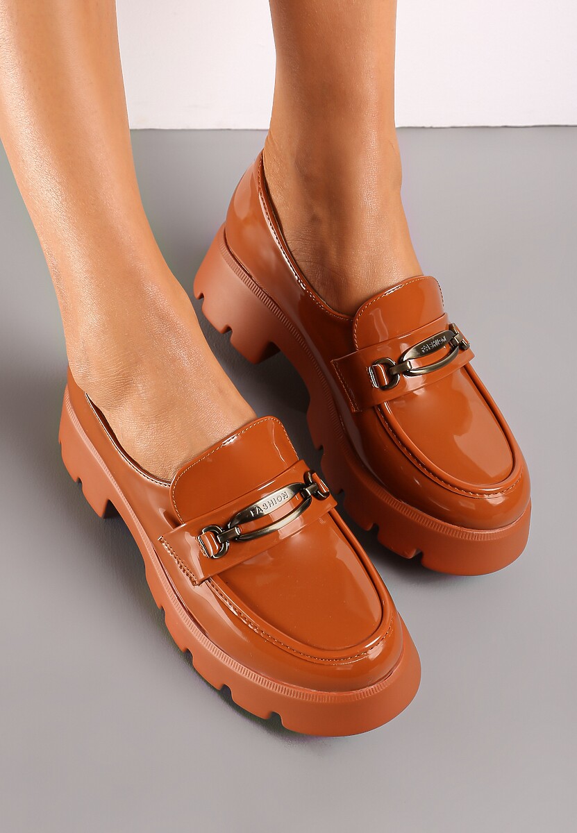 Brązowe Mokasyny na Grubej Podeszwie z Ozdobną Klamerką Ashanena