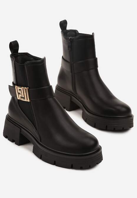 Czarne Botki Sztyblety Zdobione Metaliczną Aplikacją Cedorie