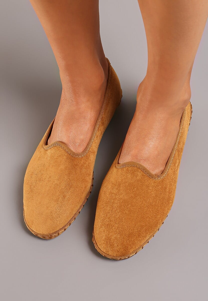 Brązowe Płaskie Balerinki z Okrągłym Noskiem z Ekozamszu Klenori