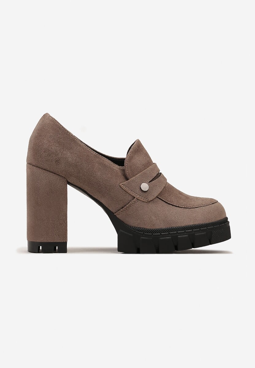 Ciemnobeżowe Półbuty z Wkładką z Naturalnej Skóry na Obcasie i Platformie Ophirra