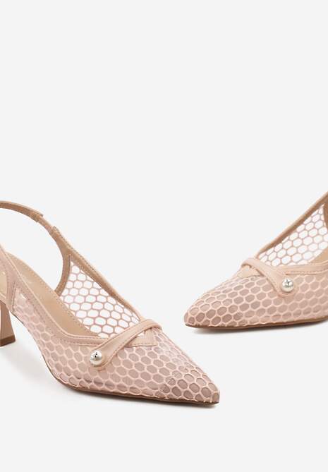 Różowe Ażurowe Sandały z Ozdobą na Froncie z Perełką Abetia