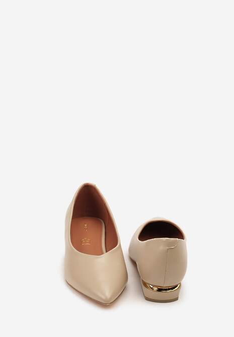 Beżowe Czółenka Vices ze Skórzaną Wkładką na Niskim Obcasie ze Zdobieniem Dakene
