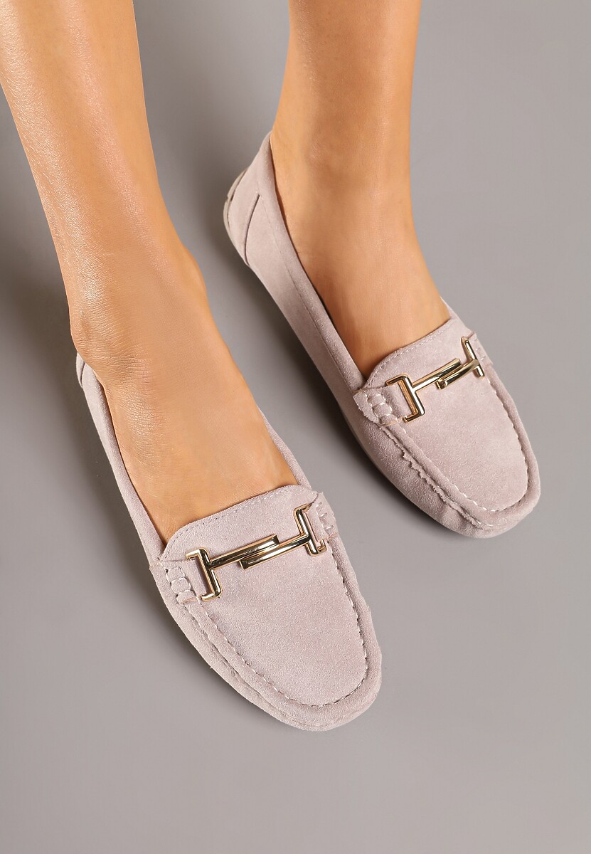 Beżowe Mokasyny z Ekozamszu z Ozdobną Aplikacją Galselia