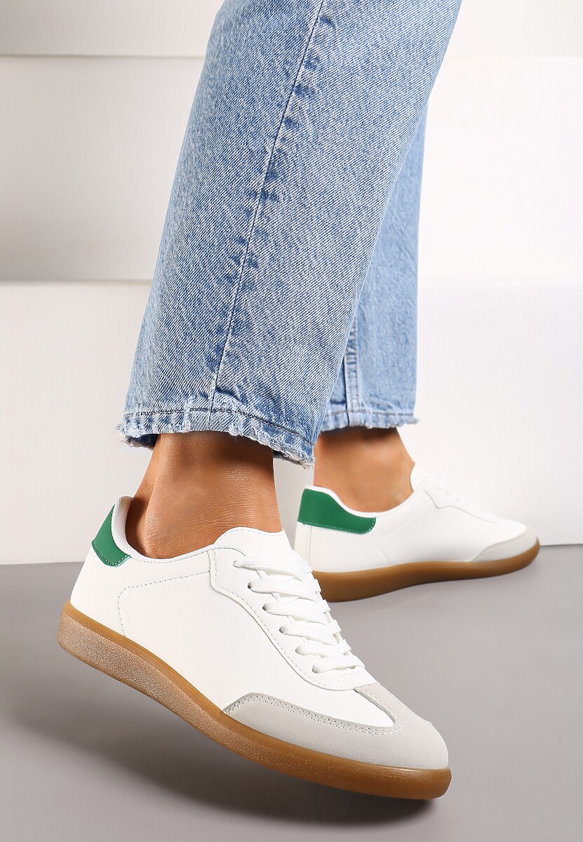 Bardzo-Zielone Sznurowane Sneakersy Klasyczne z Cholewką przed Kostkę Laeltia