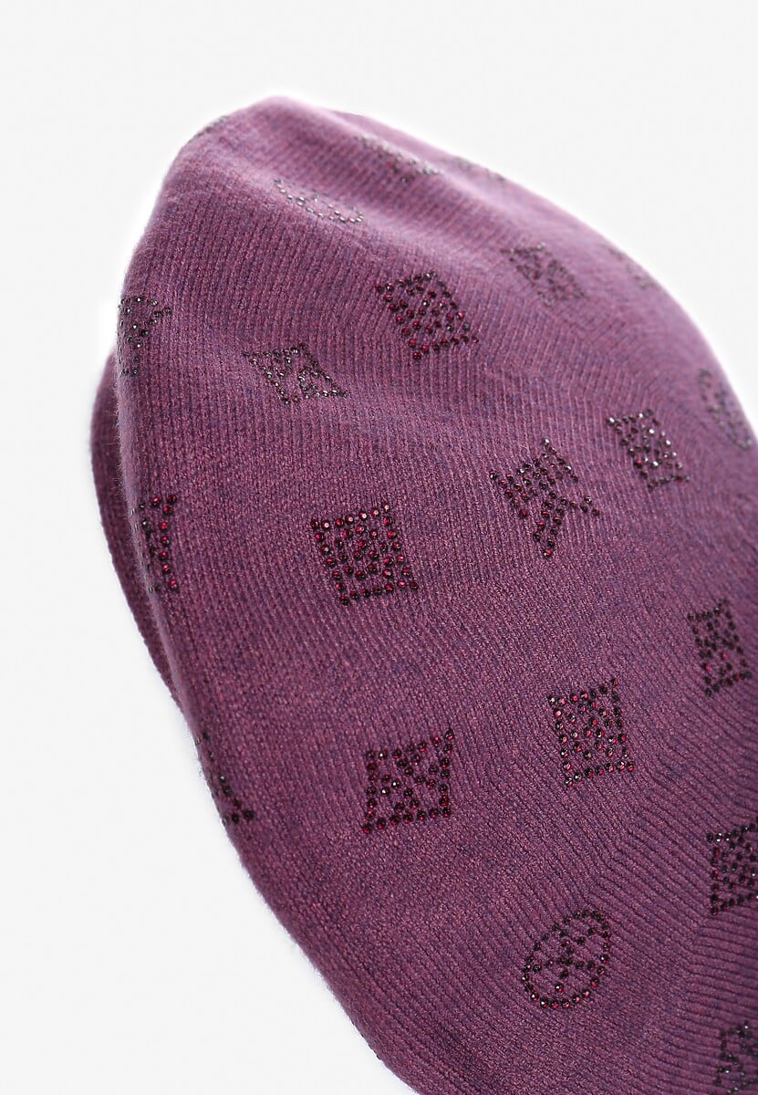 Ciemnofioletowa Czapka Beret w Naszywki w Cyrkonie Nlaria