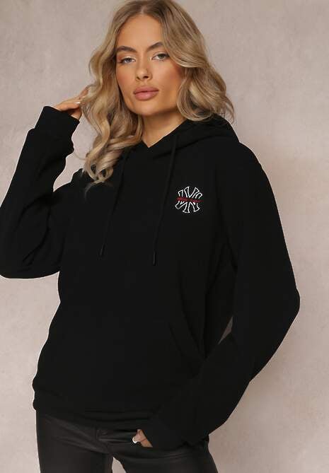 Czarna Bluza z Kapturem i Ozdobnym Haftem Gamalie