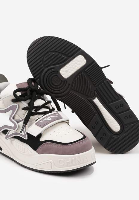 Beżowo-Fioletowe Sneakersy na Platformie z Grubymi Sznurowadłami i Zapięciem na Rzep Arlaia