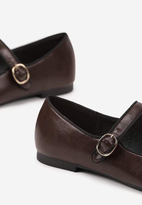 Brązowe Balerinki Vices z Wkładką ze Skóry Naturalnej Ozdobione Paskiem Patantie