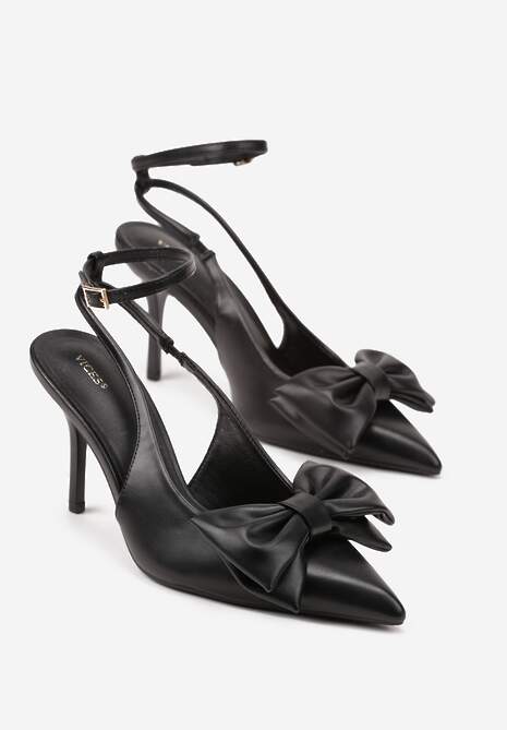 Czarne Sandały Vices na Szpilce Slingback Ozdobione Kokardą Tilvanea