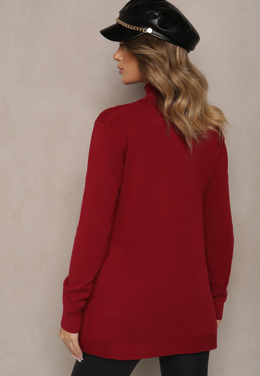 Bordowy Sweter Półgolf z Bawełną i Kieszenią z Przodu Emittes