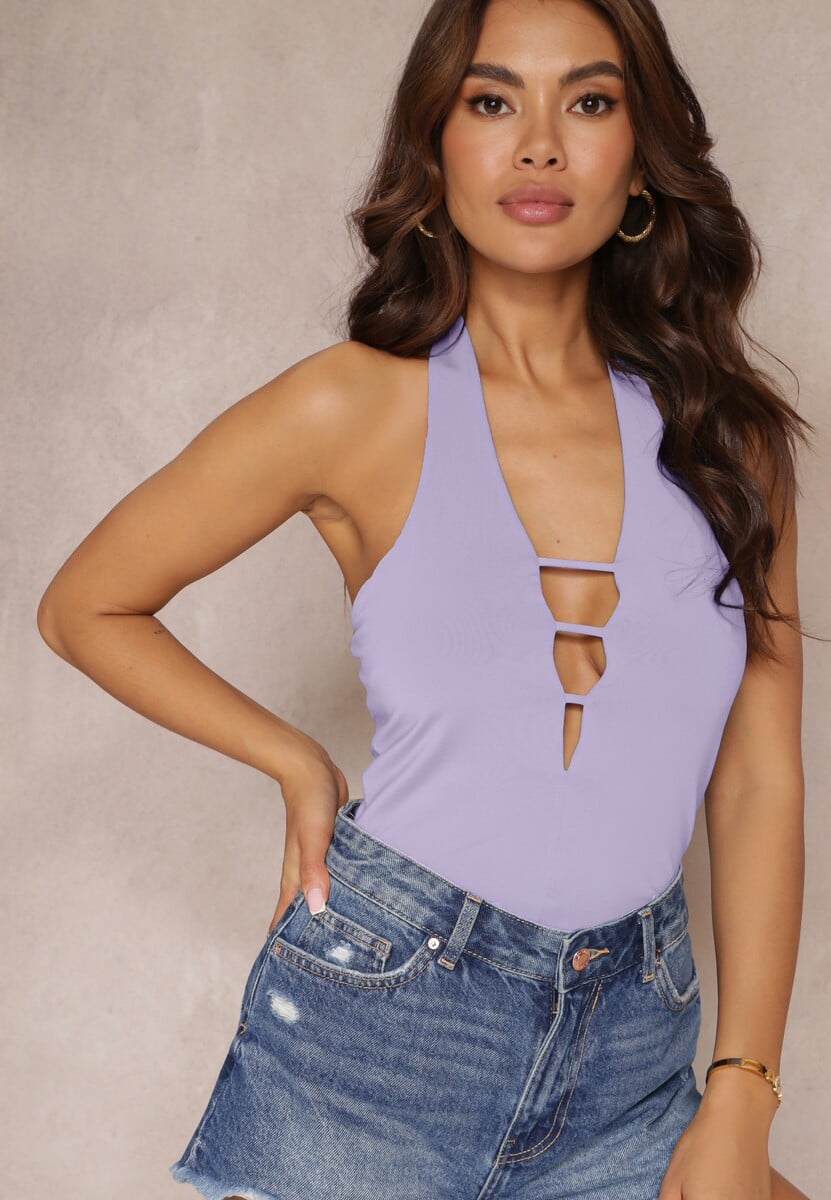 Fioletowy Top na Szyję z Głębokim Dekoltem i Odkrytymi Plecami Zexis