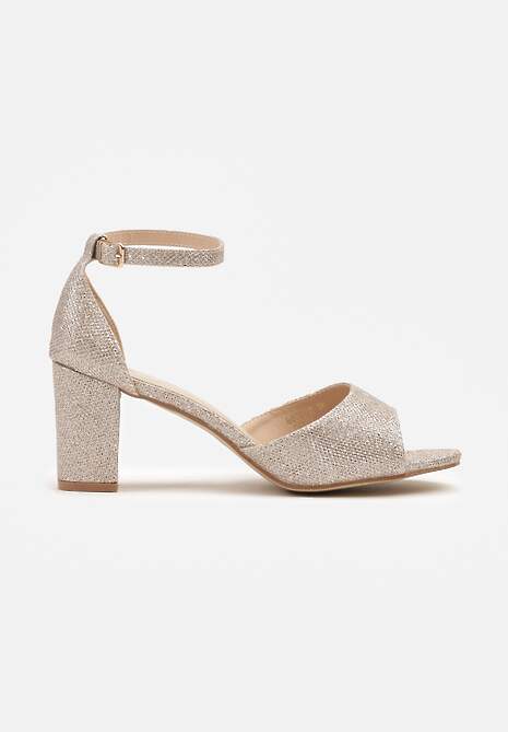 Złote Sandały na Obcasie Ozdobione Brokatem Selindrael