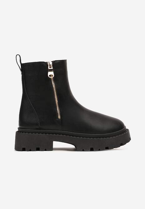 Czarne Płaskie Botki z Suwakiem Tinaferr