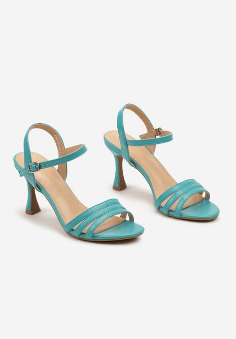 Niebieskie Sandały z Ekoskóry na Szpilce Zapinane na Sprzączkę Ploemis