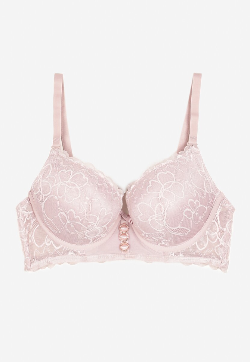 Ciemnoróżowy Biustonosz Push Up z Ozdobną Koronką Neamitra