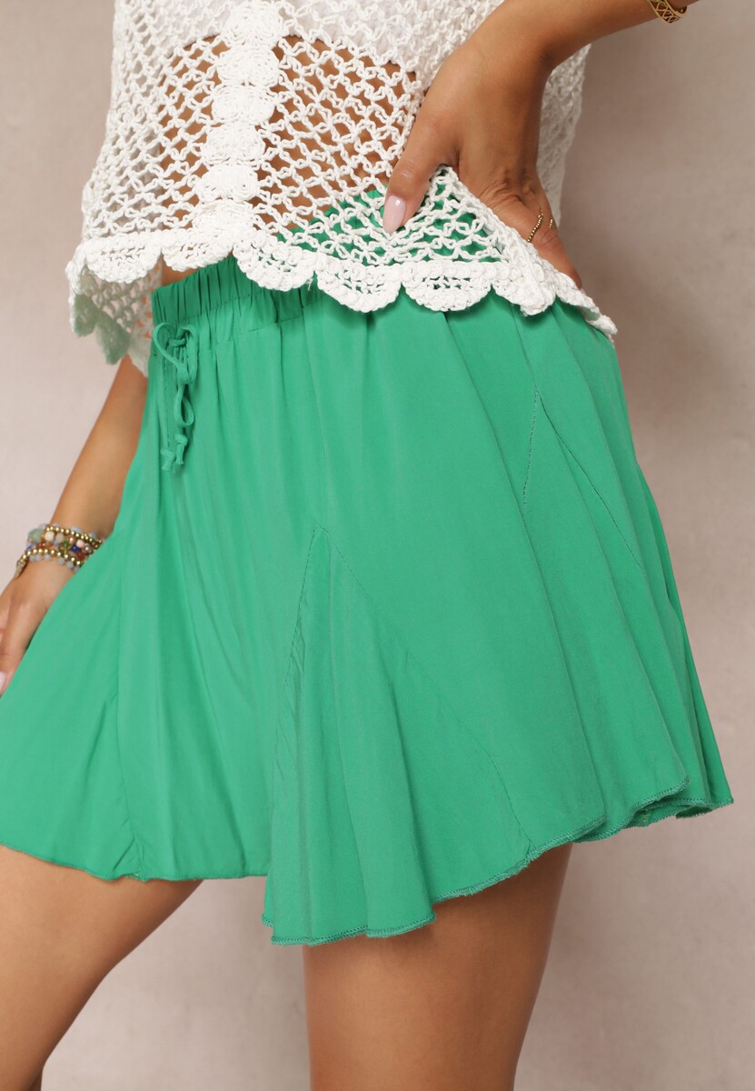 Bordowe Wiskozowe Szorty Plisowane z Gumką w Pasie Azuhia