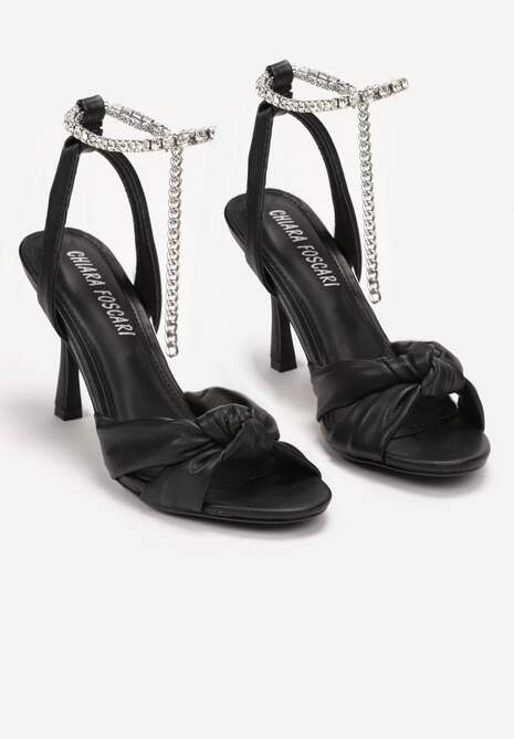 Czarne Sandały na Szpilce z Otwartym Noskiem i Paskiem w Cyrkonie Neodia