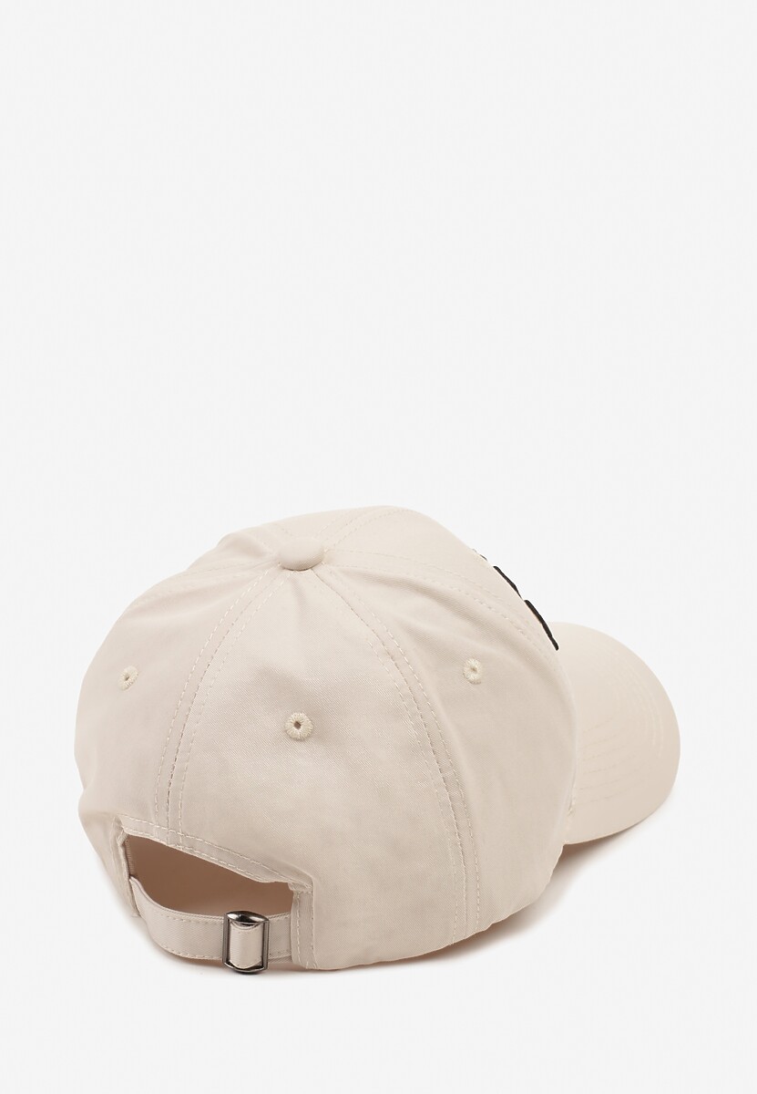 Beżowa Czapka z Bawełny z Daszkiem i Napisem Mirazi