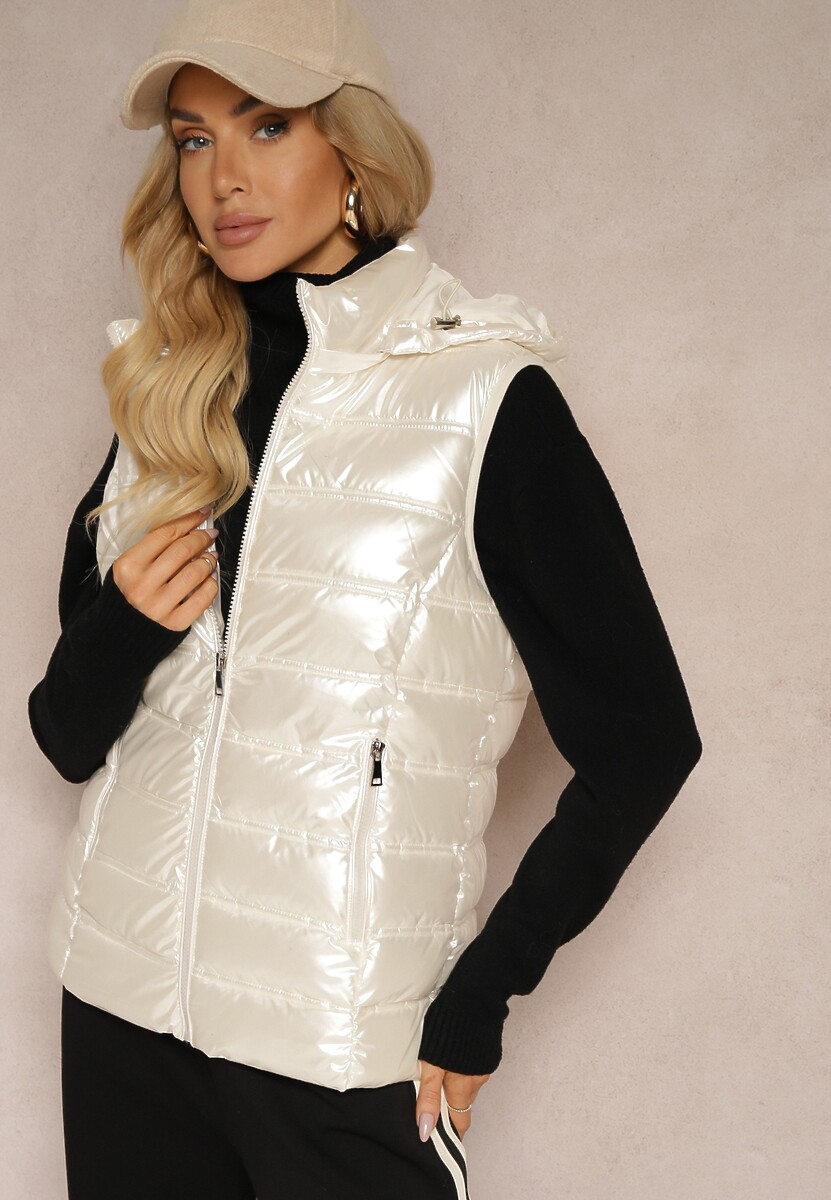 Biała Pikowana Kamizelka z Odpinanym Kapturem Zinnailia