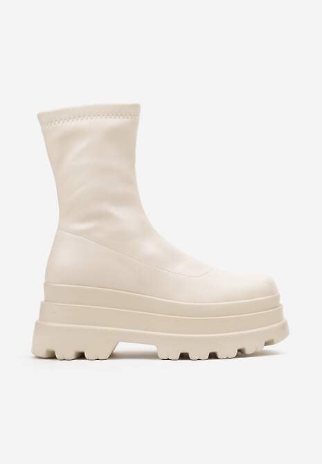 Beżowe Botki Workery na Platformie na Suwak z Dopasowaną Cholewką Driefra