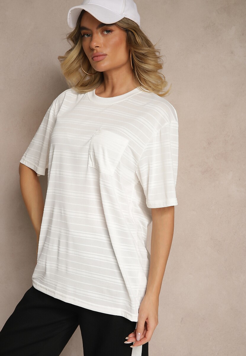 Jasnoszara Koszulka T-shirt z Naszytą Kieszonką TLanitra