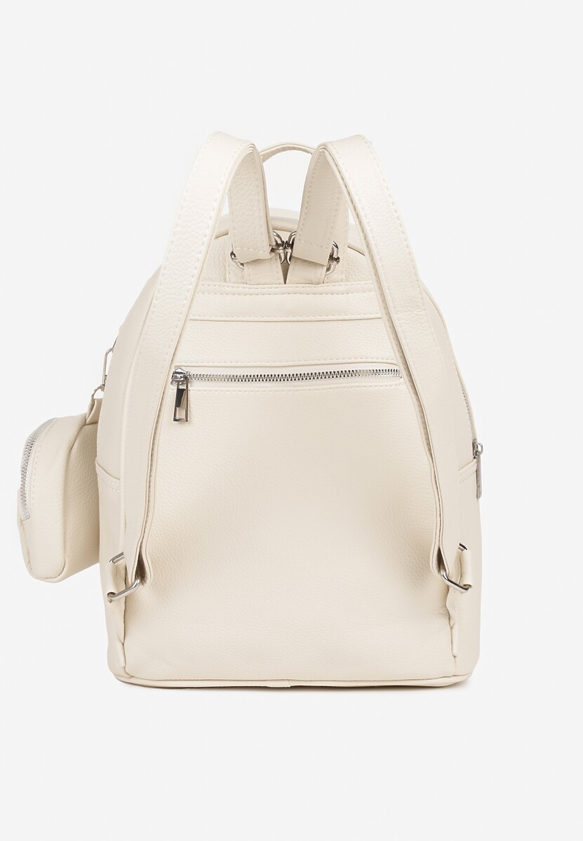 Biały Mały Plecak z Dodatkową Saszetką i Kieszenią z Suwakiem Pasianne