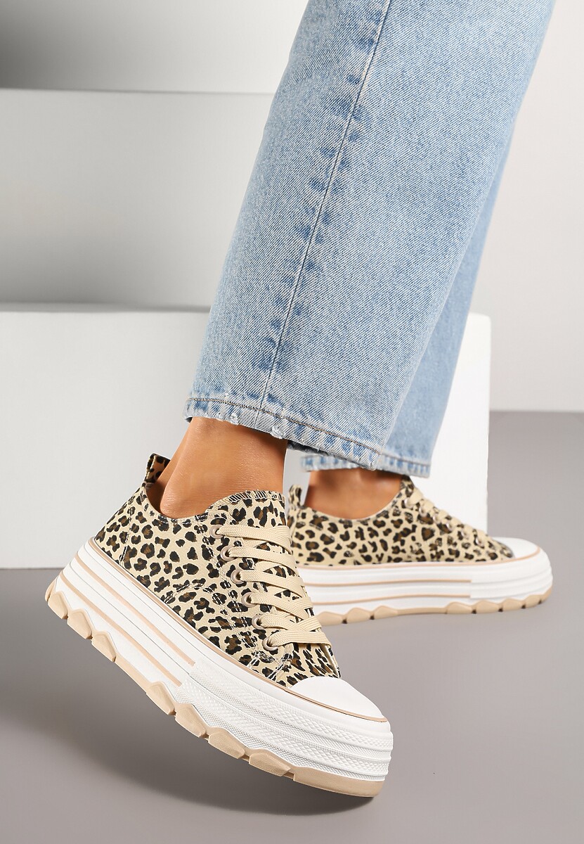 Panterkowe Trampki na Platformie z Paskami i Niską Cholewką Zienelle