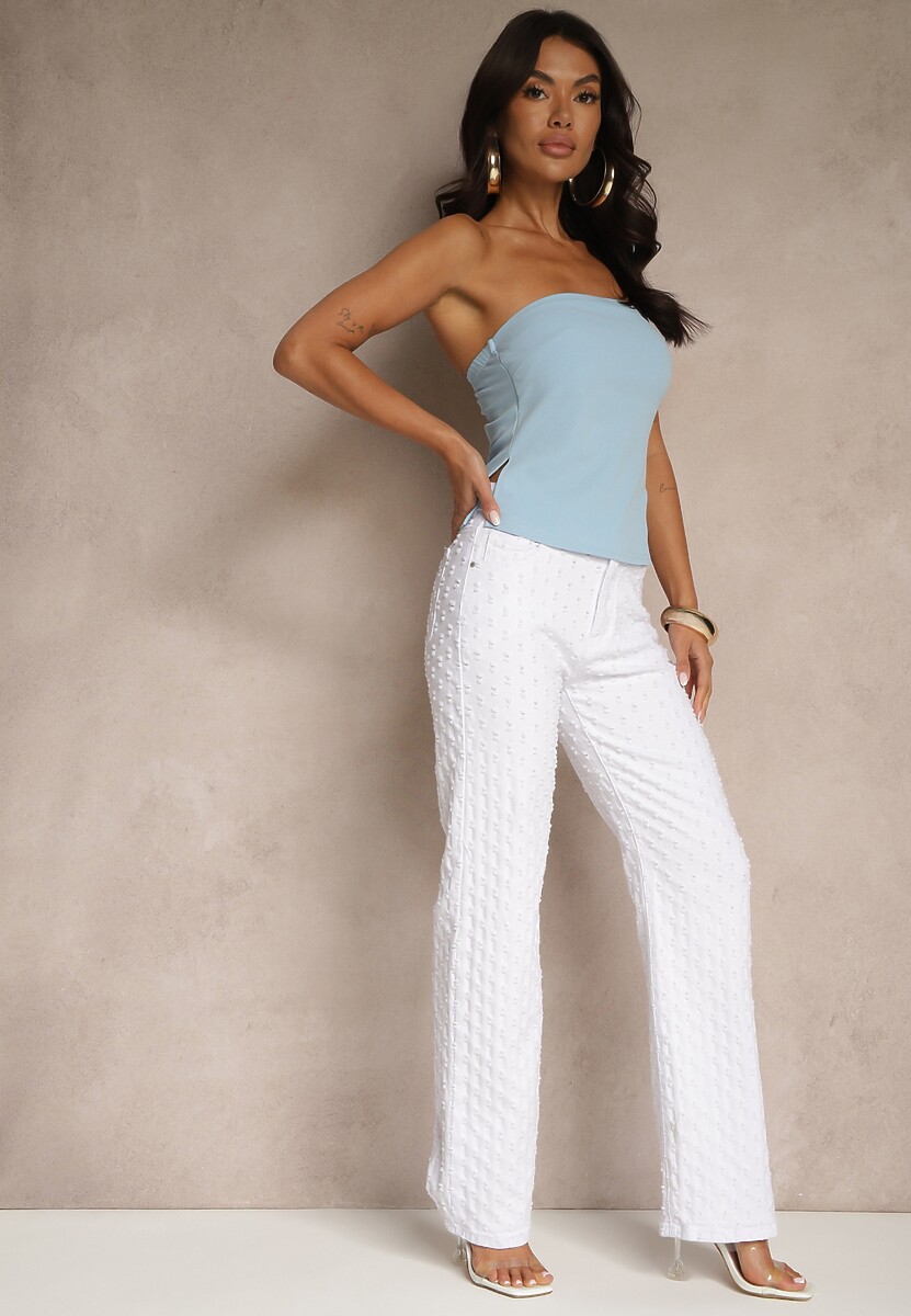 Białe Jeansy z Bawełny Ozdobione Aplikacjami 3D Tilalisse