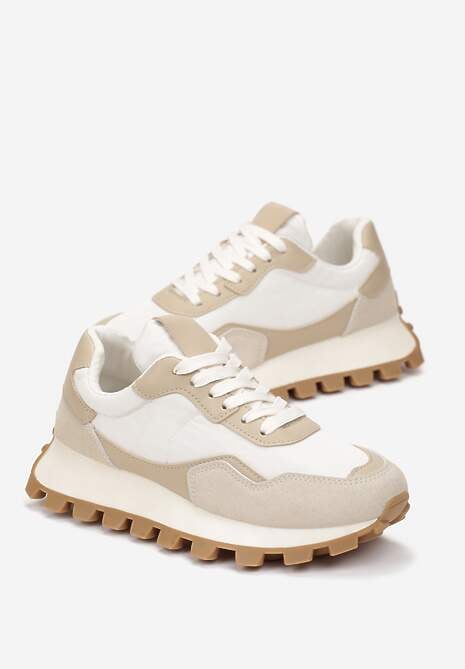 Beżowe Sneakersy przed Kostkę na Grubej Podeszwie Kapprine