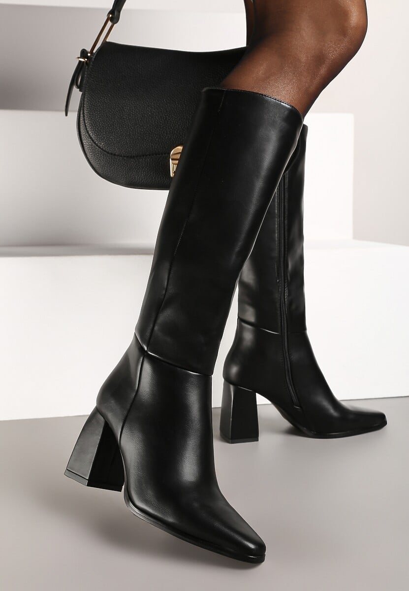 Czarne Casualowe Kozaki na Słupku Linnariela