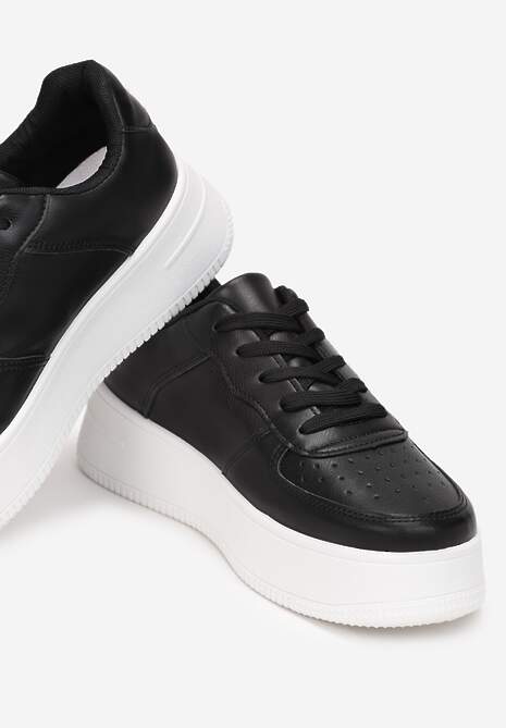 Czarne Sznurowane Sneakersy na Platformie z Bieżnikiem Arvilla