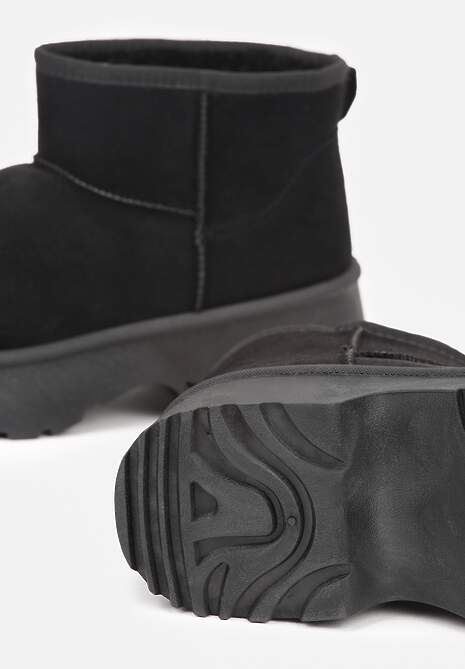 Czarne Śniegowce z Imitacji Zamszu o Wsuwanym Fasonie na Platformie Reilessa