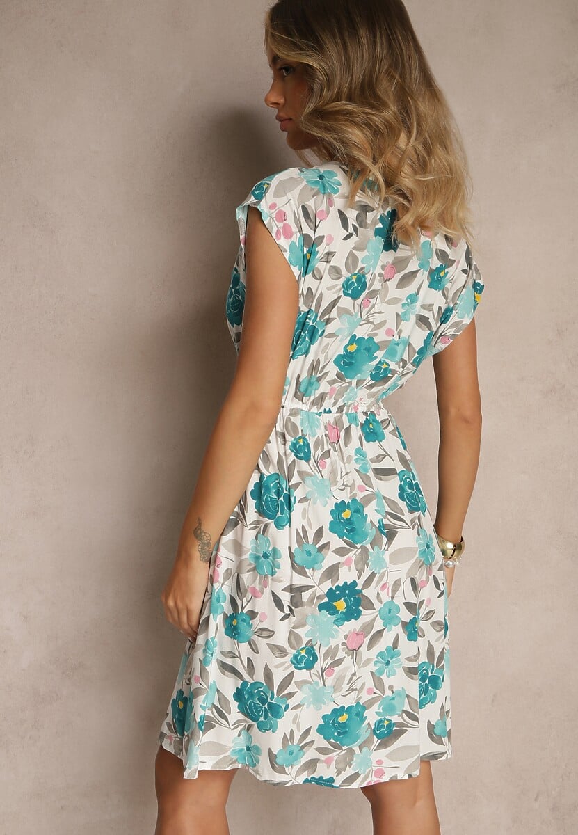 Zielona Rozkloszowana Sukienka z Bawełną w Kwiaty Talisenia